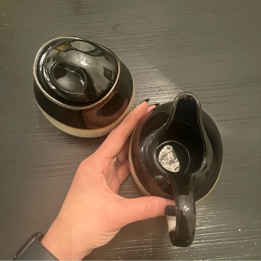 Sangho Nova Black 4932 Vintage two toned cream and sugar set brown and cream